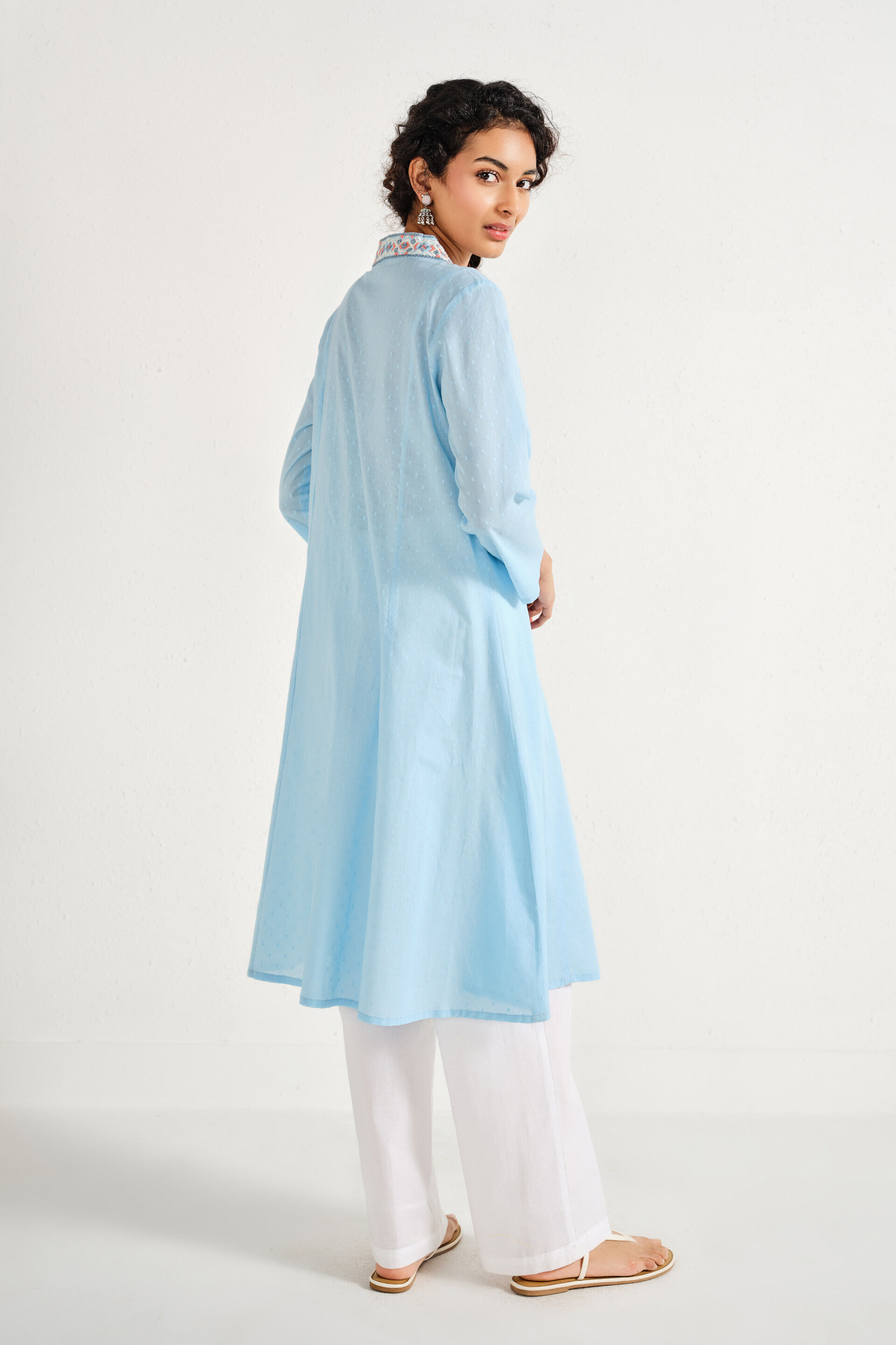 Mehroz Blue Cotton Kurta, Sky Blue, image 5